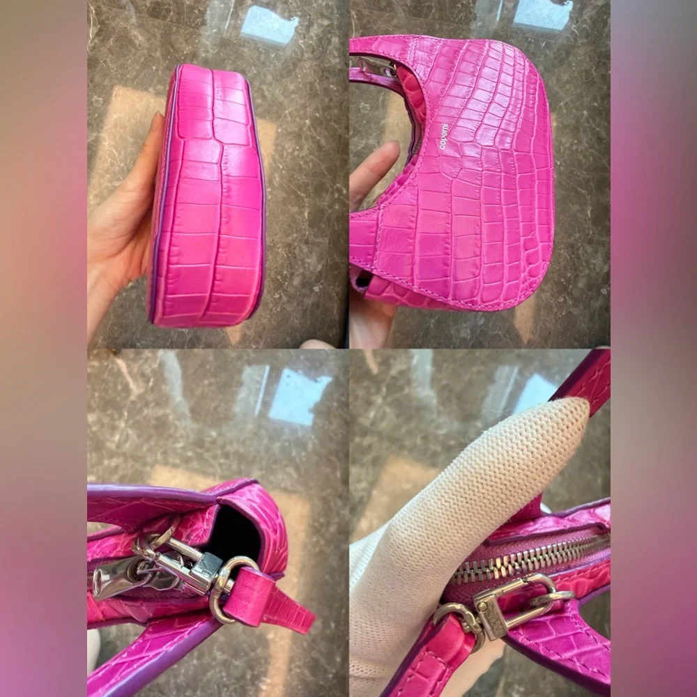 Coperni Fuchsia Croc-Embossed Mini Crossbody Bag